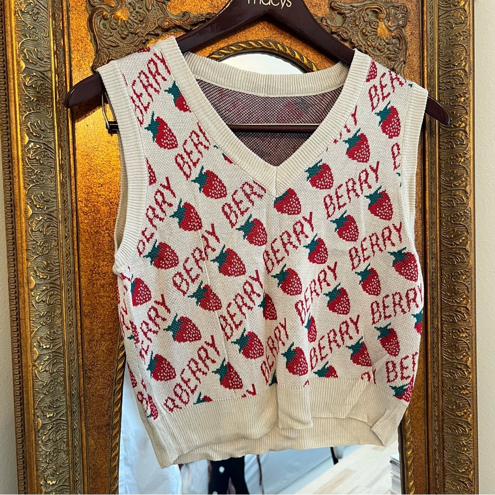 Strawberry print sweater vest